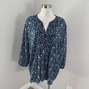 Women’s Blue Floral Split-Neck Blouse
